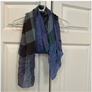 BURBERRY KATY PANELED NOVA CHECK SCARF - Blue & Teal Plaid